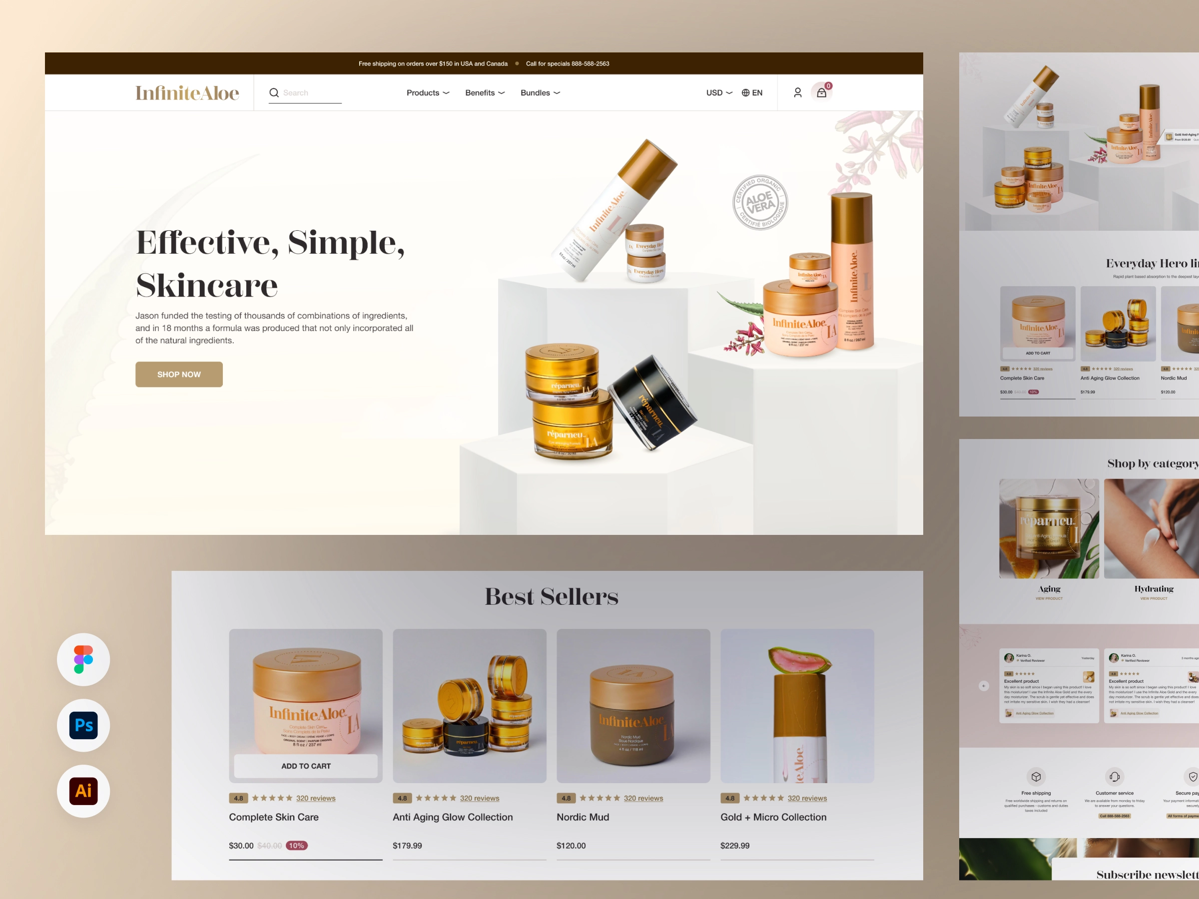 InfiniteAloe – Skincare eCommerce Website Redesign